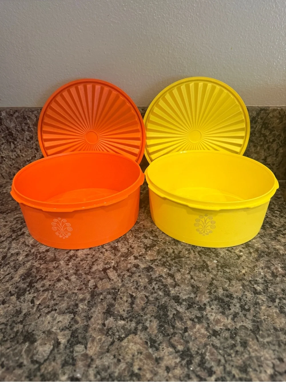 Tupperware Orange and Yellow Round Food Storage Containers